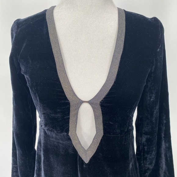 Rouje Jade Crushed Velvet Cutout Long Sleeve Midi Dress Dark Blue 36 / 4 - Picture 5 of 12